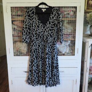 Gorgeous Dark Navy Blue & White Coldwater Creek Flowy Lined Dress 1x 18